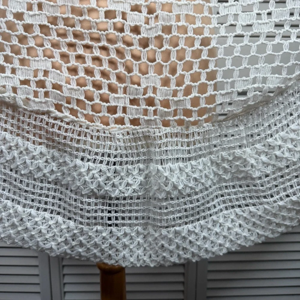 Elwin Vintage White Crochet Poncho Shawl Open Weave Boho Made in Japan